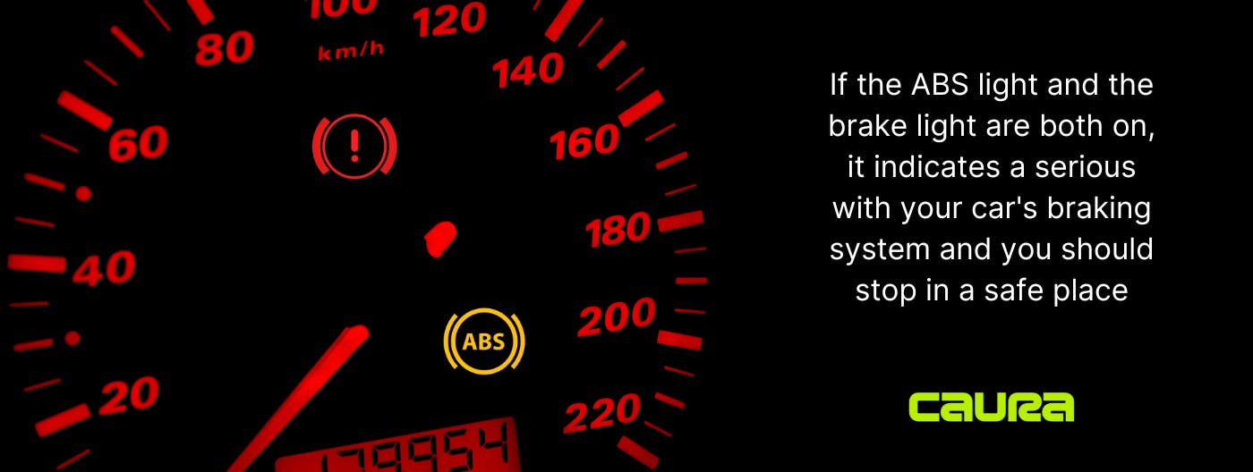 Image showing brake warning light and ABS warning light on a car's dashboard