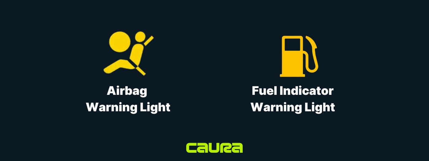 Symbols for airbag and fuel car warning lights