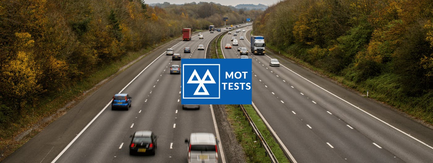 UK motorway with MOT test sign