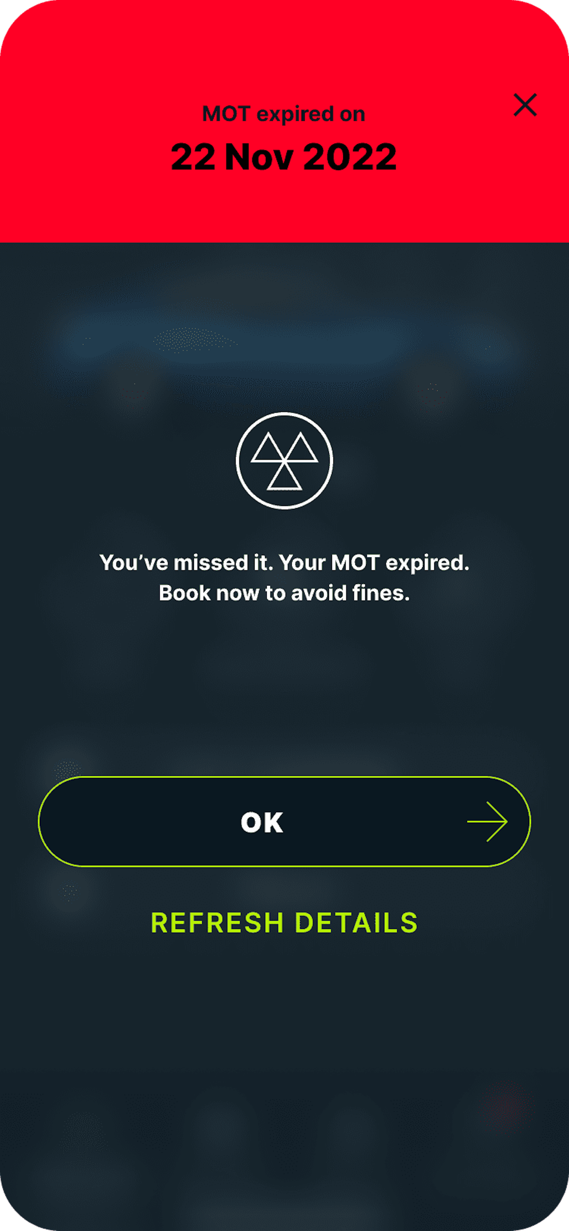 MOT expiry reminder screen in the Caura app