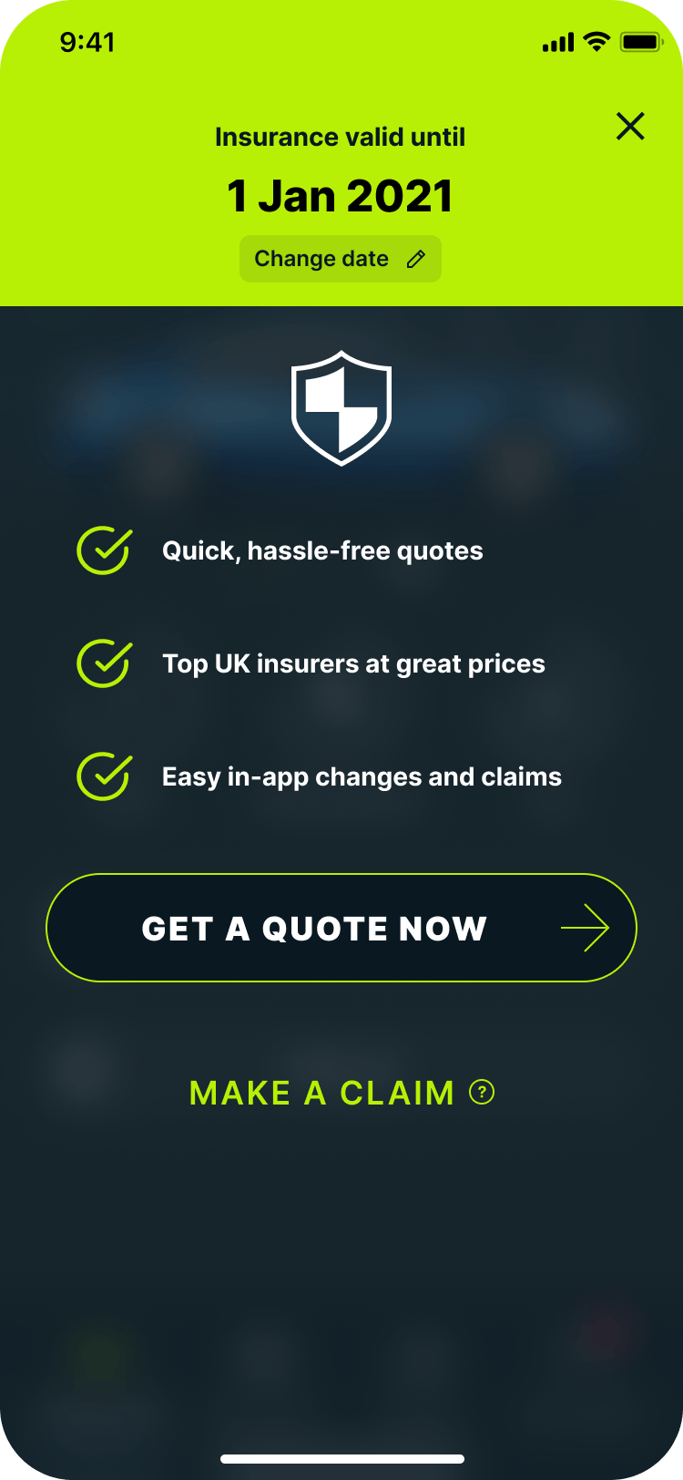 Caura app screen to get an insurance quote or make an insurance claim