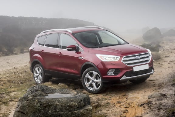 The exterior of a red Ford Kuga