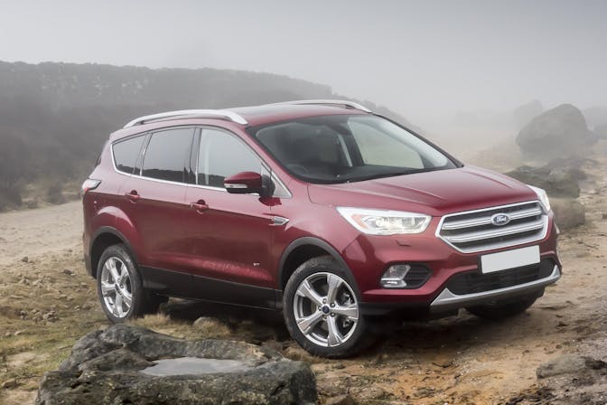 The exterior of a red Ford Kuga