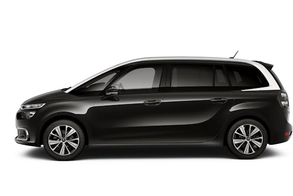 The side exterior of a black Citroen Grand C4 Spacetourer
