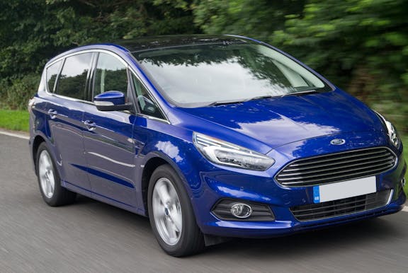 The exterior of a blue Ford S-Max
