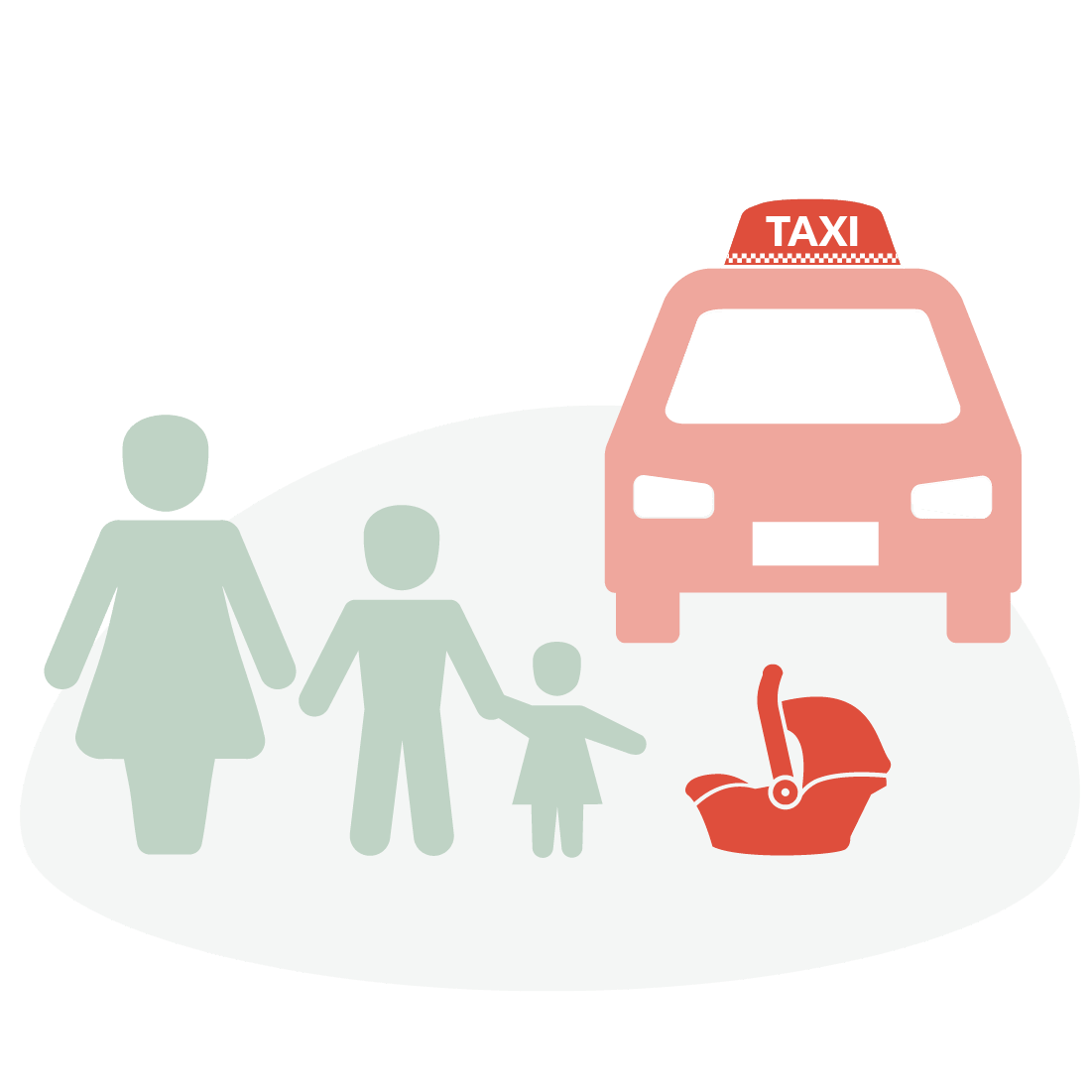 Graphic showing mum and children outside of a taxi