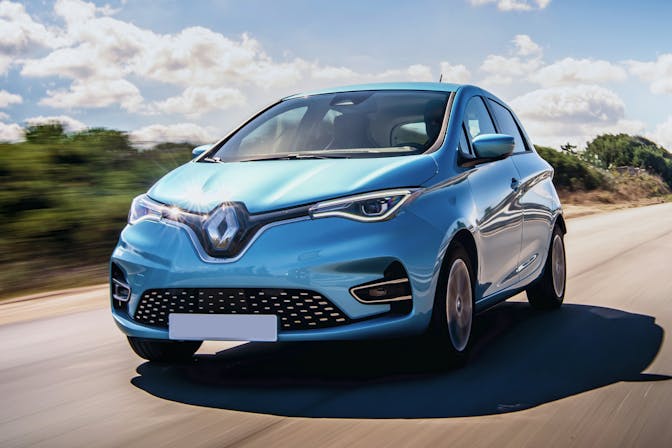 The exterior of a blue Renault Zoe