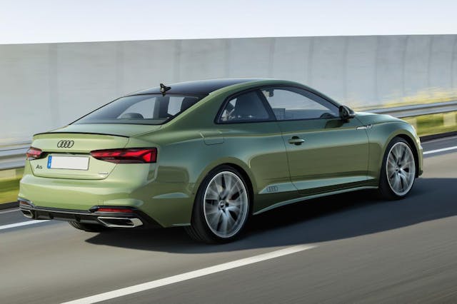 The rear exterior of a green Audi A5