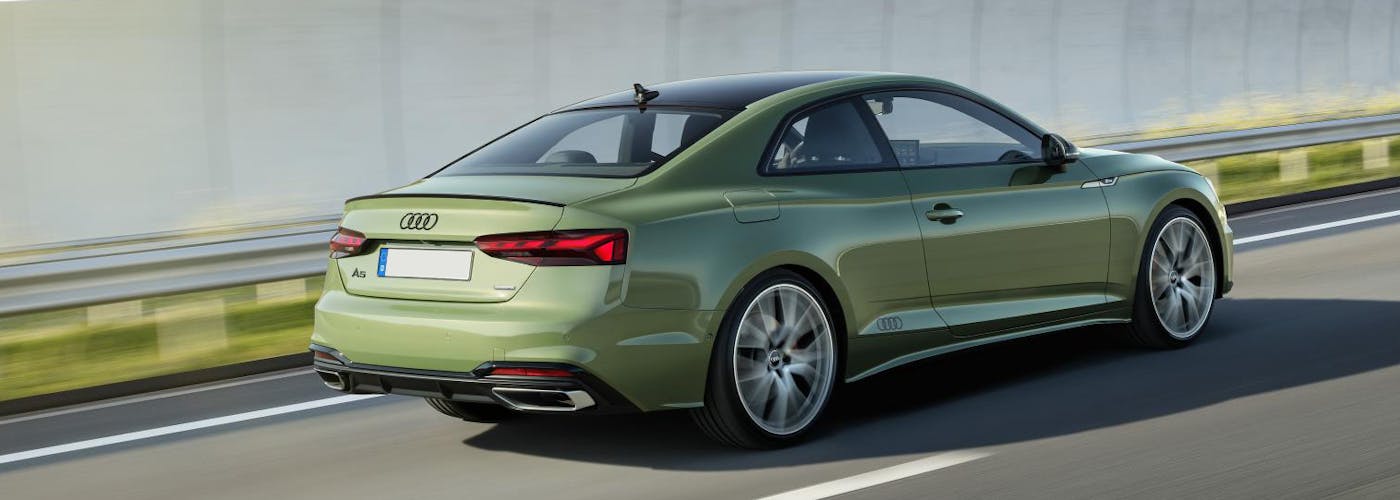 The rear exterior of a green Audi A5