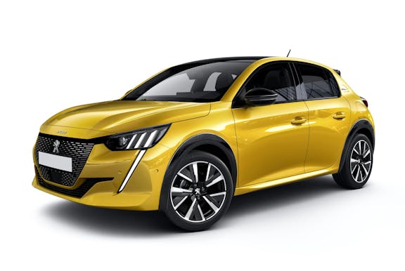 The exterior of a yellow Peugeot 208