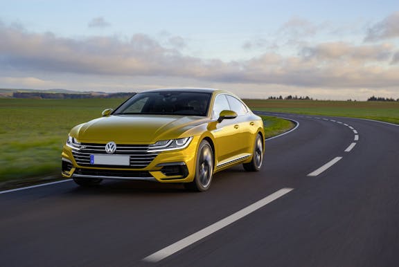 The exterior of a yellow Volkswagen Arteon