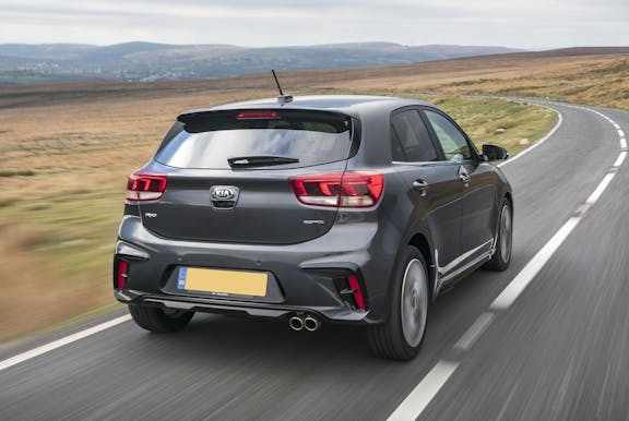 The exterior of a grey Kia Rio