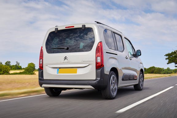 The rear exterior of a white Citroen Berlingo