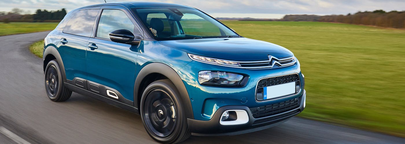 The exterior of a blue Citroen C4 Cactus
