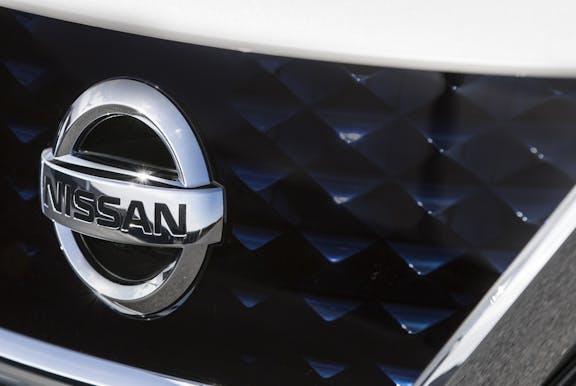 Badge shot of the Nissan Leaf