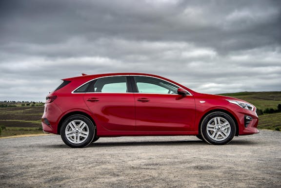 The exterior of a red Kia Ceed