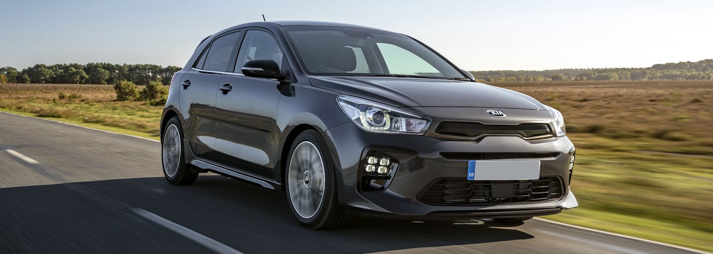 The exterior of a grey Kia Rio