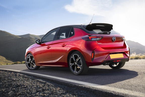 The exterior of the red Vauxhall Corsa