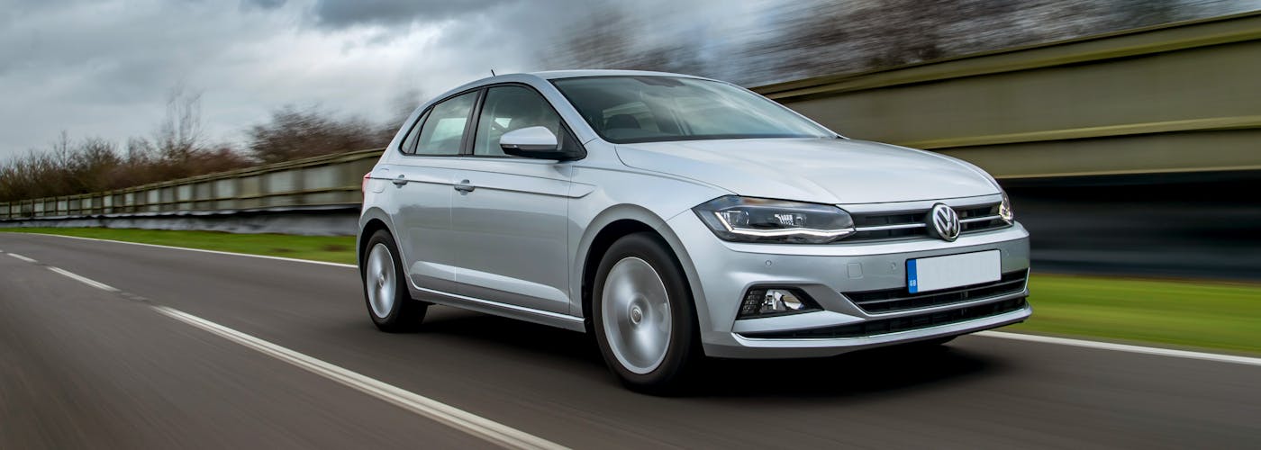The exterior of a silver Volkswagen Polo