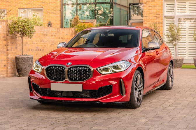 The exterior of a red BMW 1 series