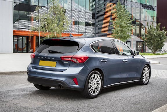 The exterior of a grey Ford Focus