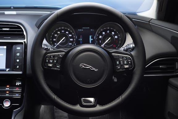 Steering wheel shot of the Jaguar XE