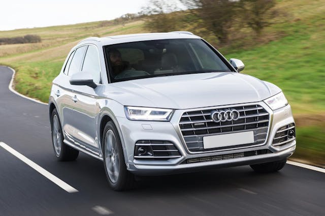 The front exterior of a silver Audi Q5
