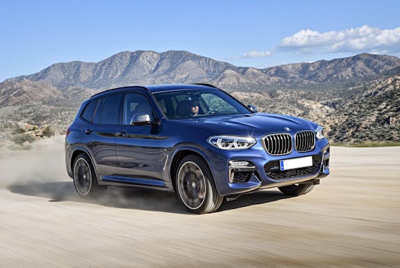 The exterior of a blue BMW X3