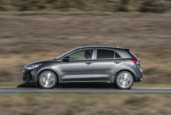 The exterior of a grey Kia Rio