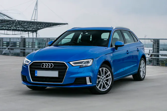 The exterior of a blue Audi A3