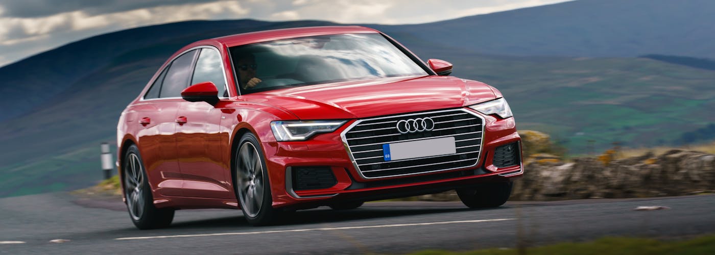 The exterior of a red Audi A6