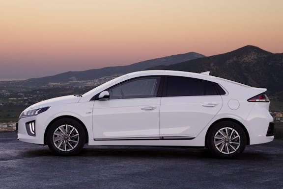 The exterior of a white Hyundai Ioniq