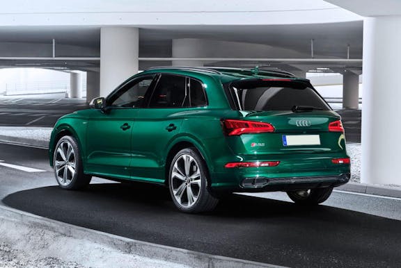 The rear exterior of a green Audi Q5