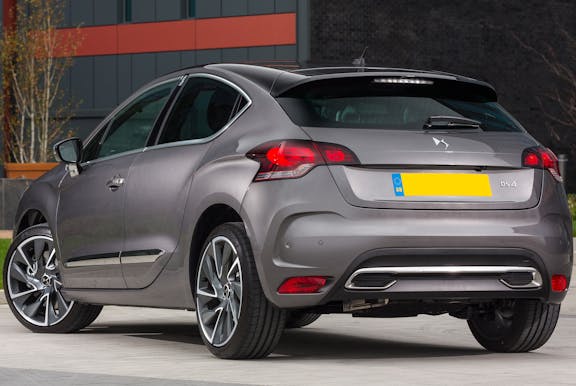 The rear exterior of a grey Citroen DS4