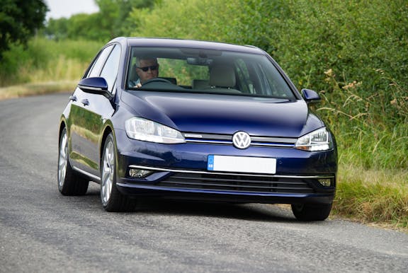 The exterior of a blue Volkswagen Golf