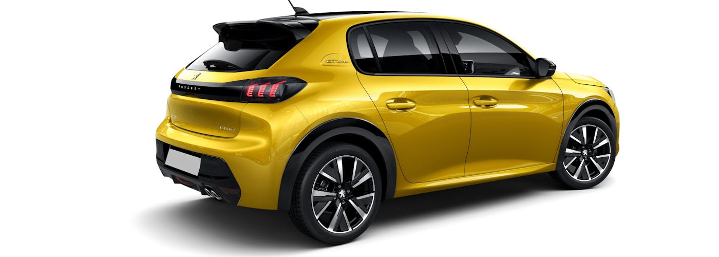 The exterior of a yellow Peugeot 208