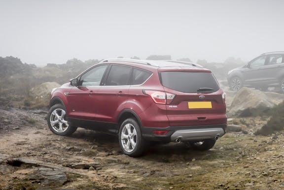 The exterior of a red Ford Kuga