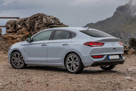 The exterior of a blue Hyundai i30