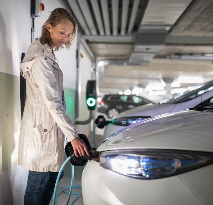 An electric car being charged up