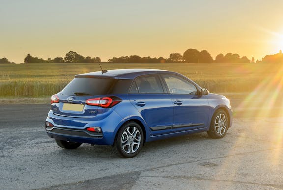 The exterior of a blue Hyundai i20