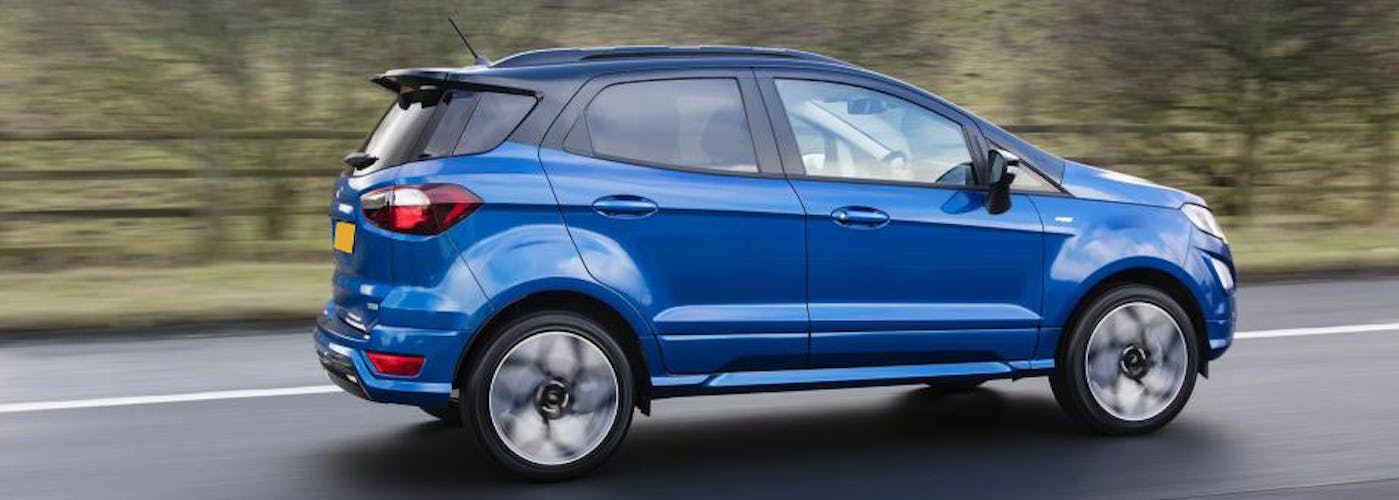 The side exterior of a blue Ford Ecosport