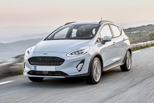 The exterior of a white Ford Fiesta