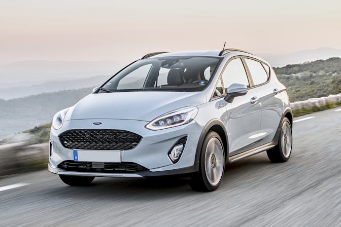 The exterior of a white Ford Fiesta