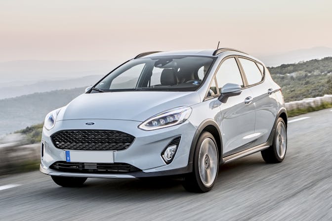 The exterior of a white Ford Fiesta