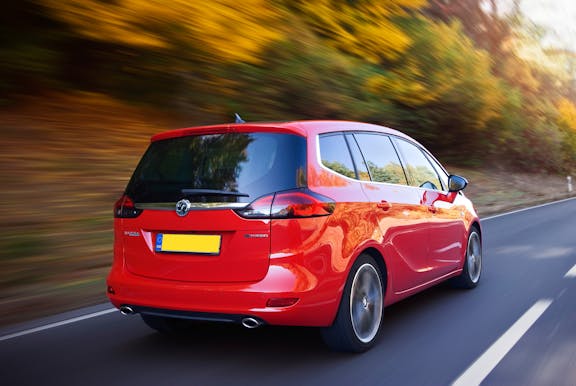 The exterior of a redVauxhall Zafira