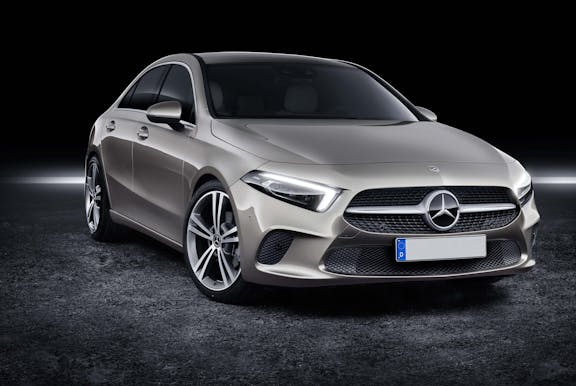 The exterior of a silver Mercedes-Benz A-Class