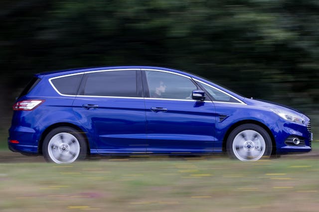 The exterior of a blue Ford S-Max