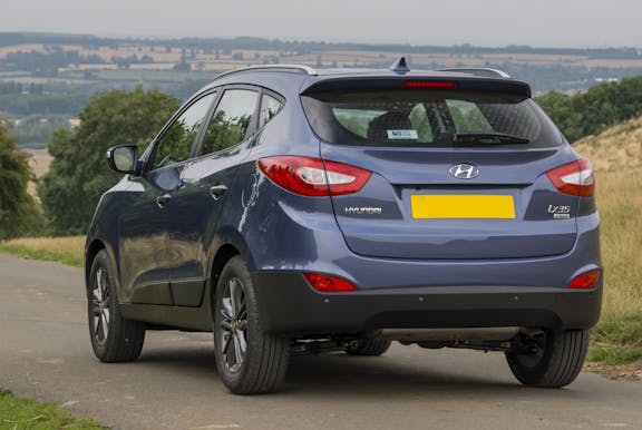 The exterior of a blue Hyundai ix35