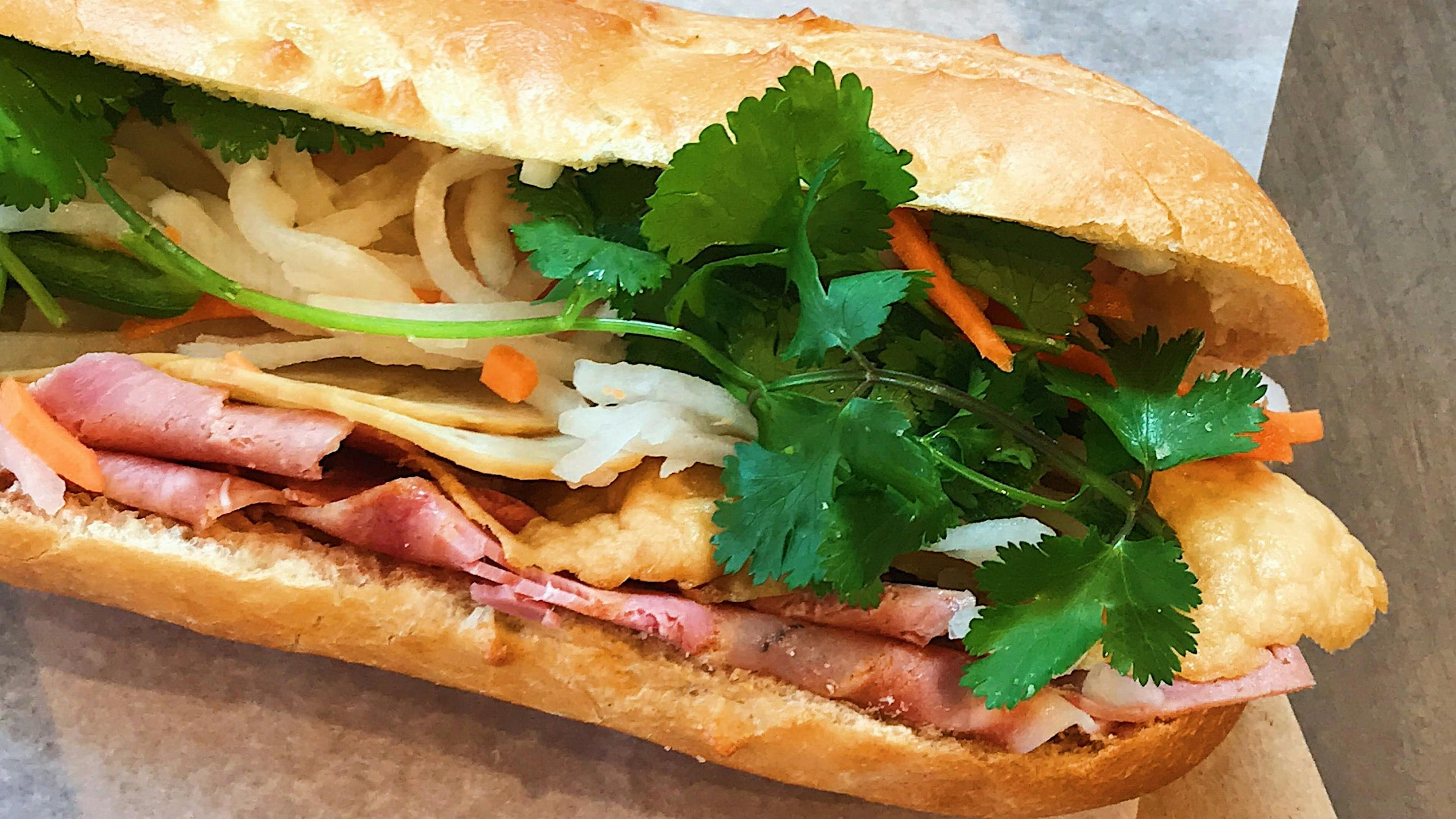 Banh mi with coriander.