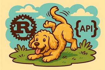 Image showing the Rust logo and a dog that is learning a trick